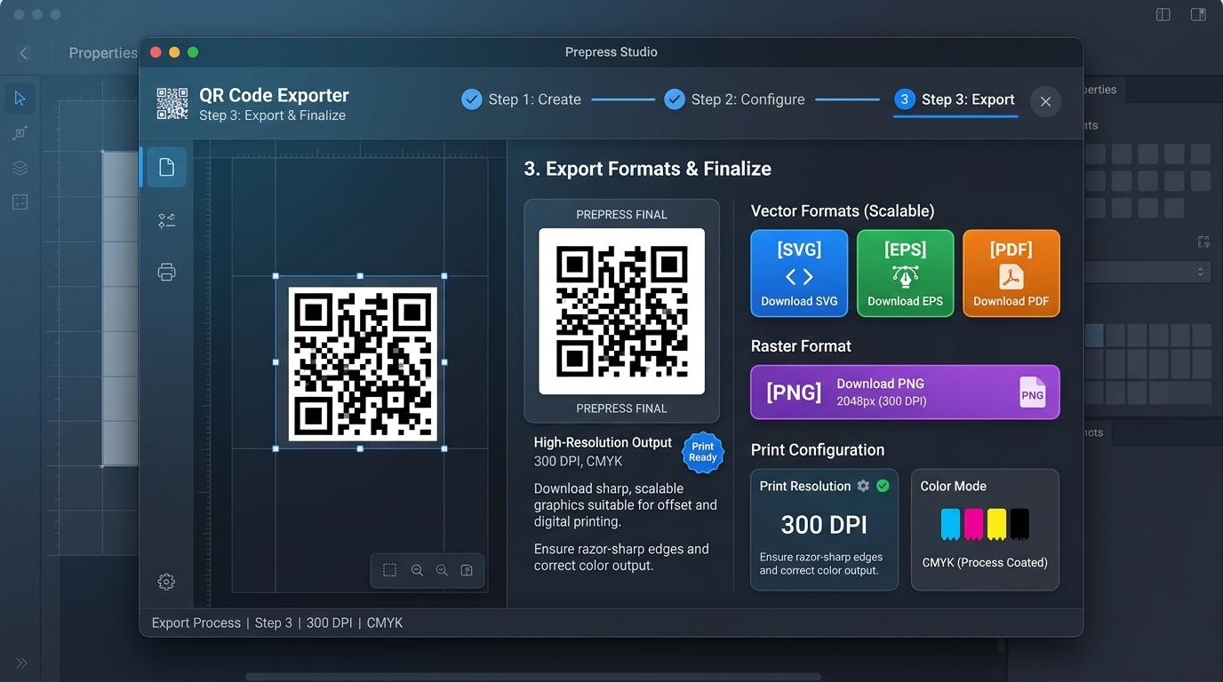 Step 3: Export high-resolution lossless vector SVG, EPS, and 2048px PNG files for professional printing